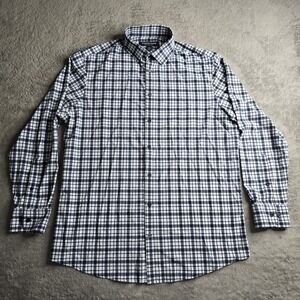 Mizzen+Main Performance Dress Shirt Mens Medium Blue Plaid Classic Fit L/S
